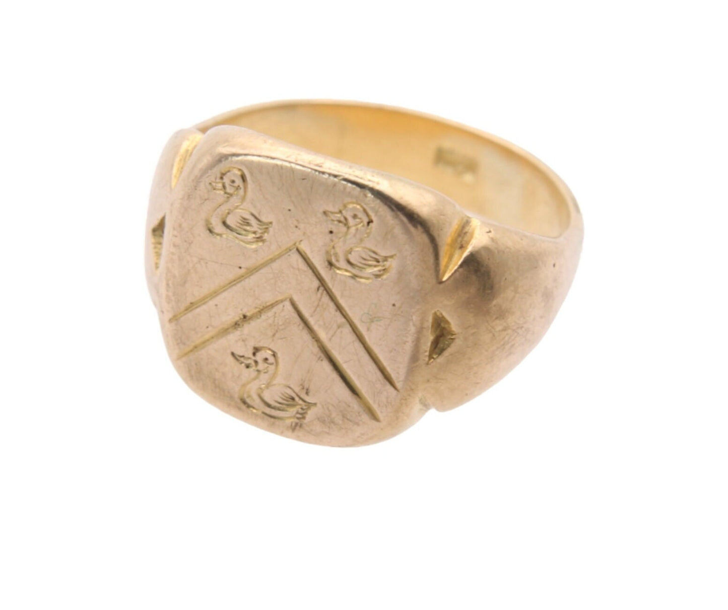 Antique 18ct Yellow Gold Signet Ring Intaglio Duck Crest