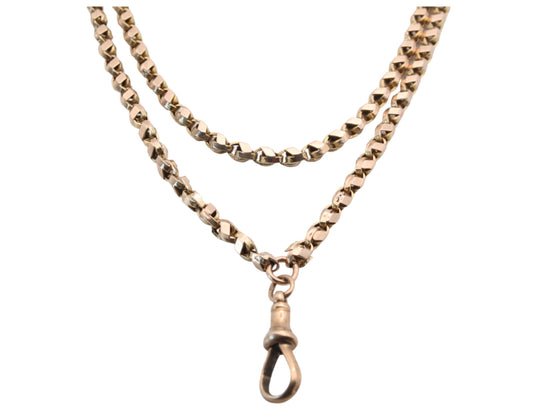 Antique 9ct Gold Tulip Link Long Guard Chain Necklace, 58"