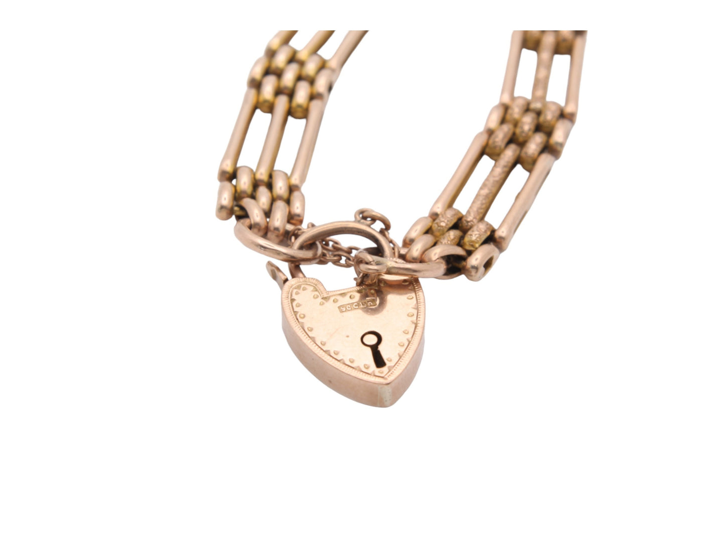 Antique 9ct Gold Textured Gate Bracelet Padlock