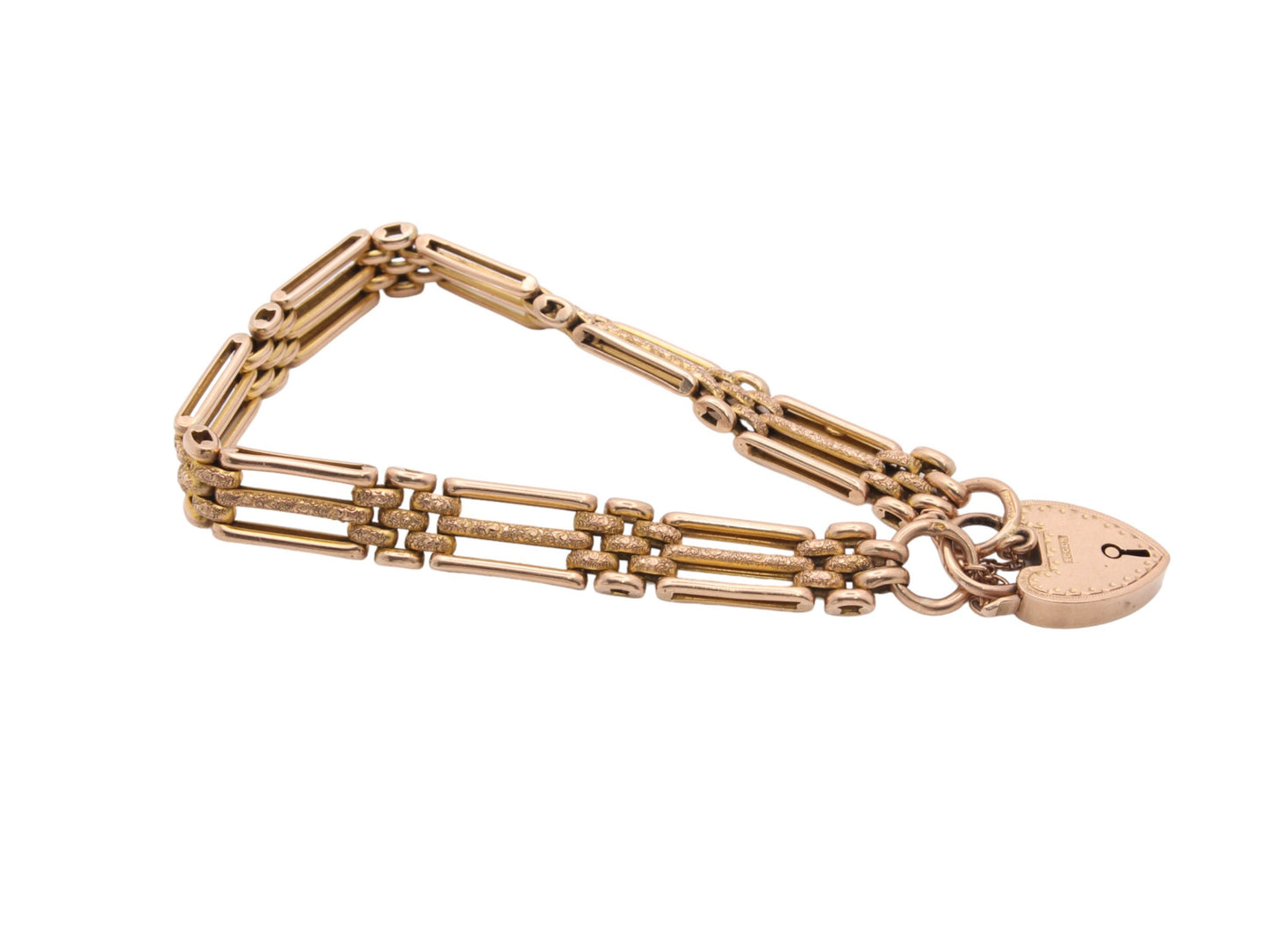 Antique 9ct Gold Textured Gate Bracelet Padlock