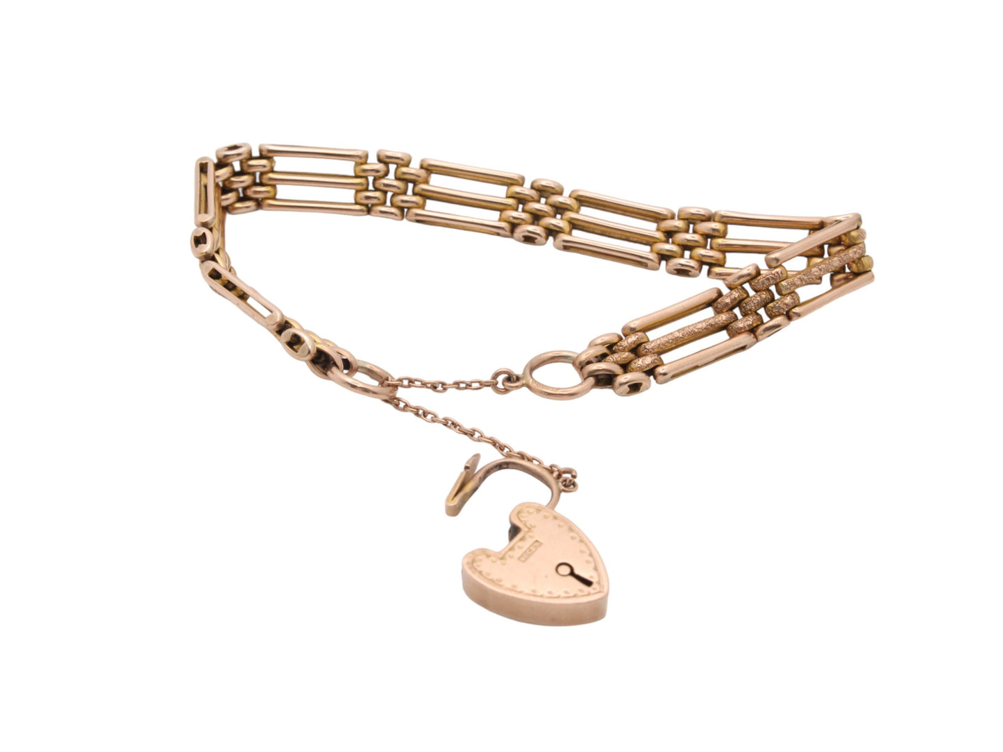 Antique 9ct Gold Textured Gate Bracelet Padlock