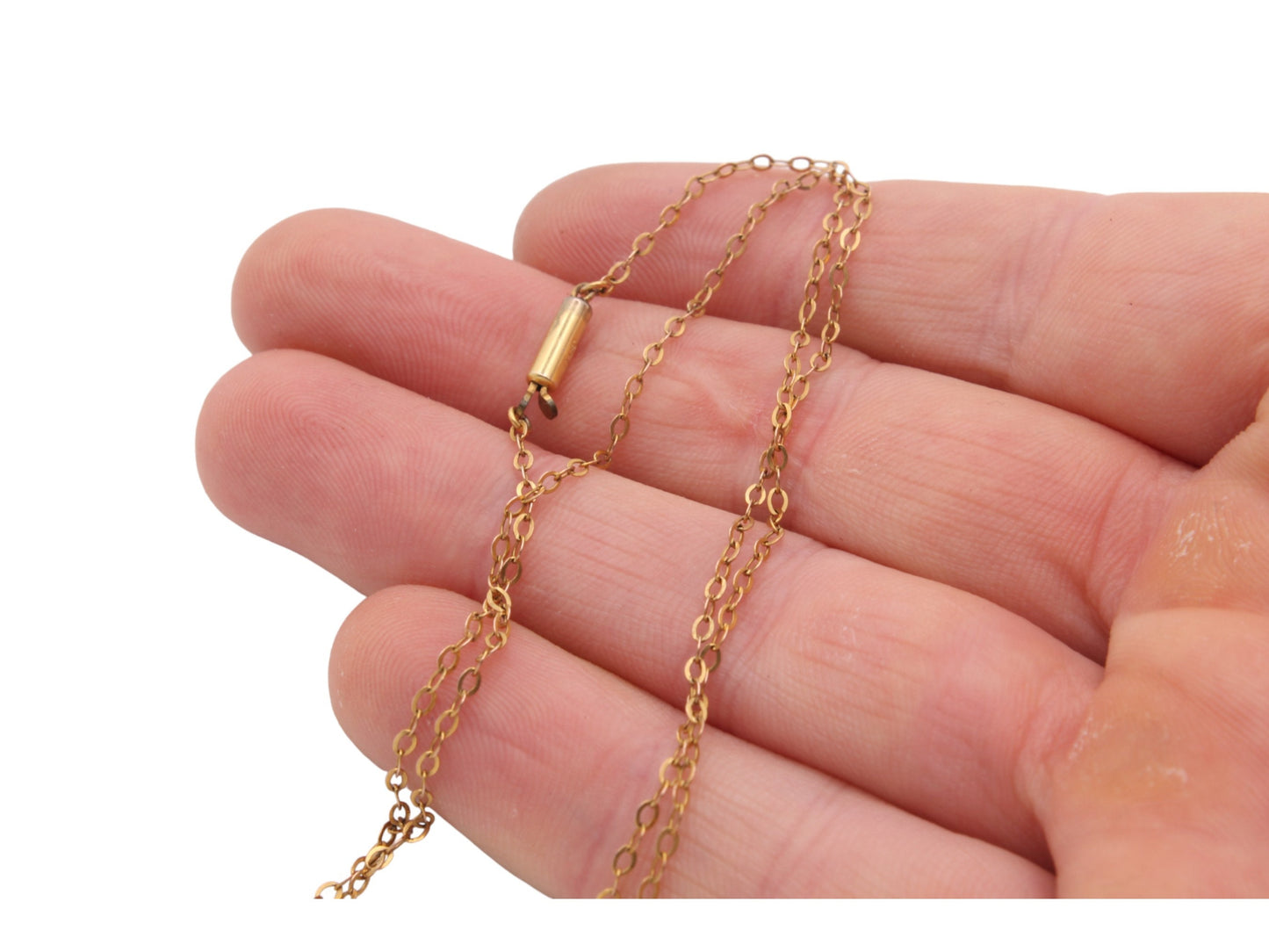 Antique 9ct Gold Dainty Rolo Link Necklace Chain, 16.5"