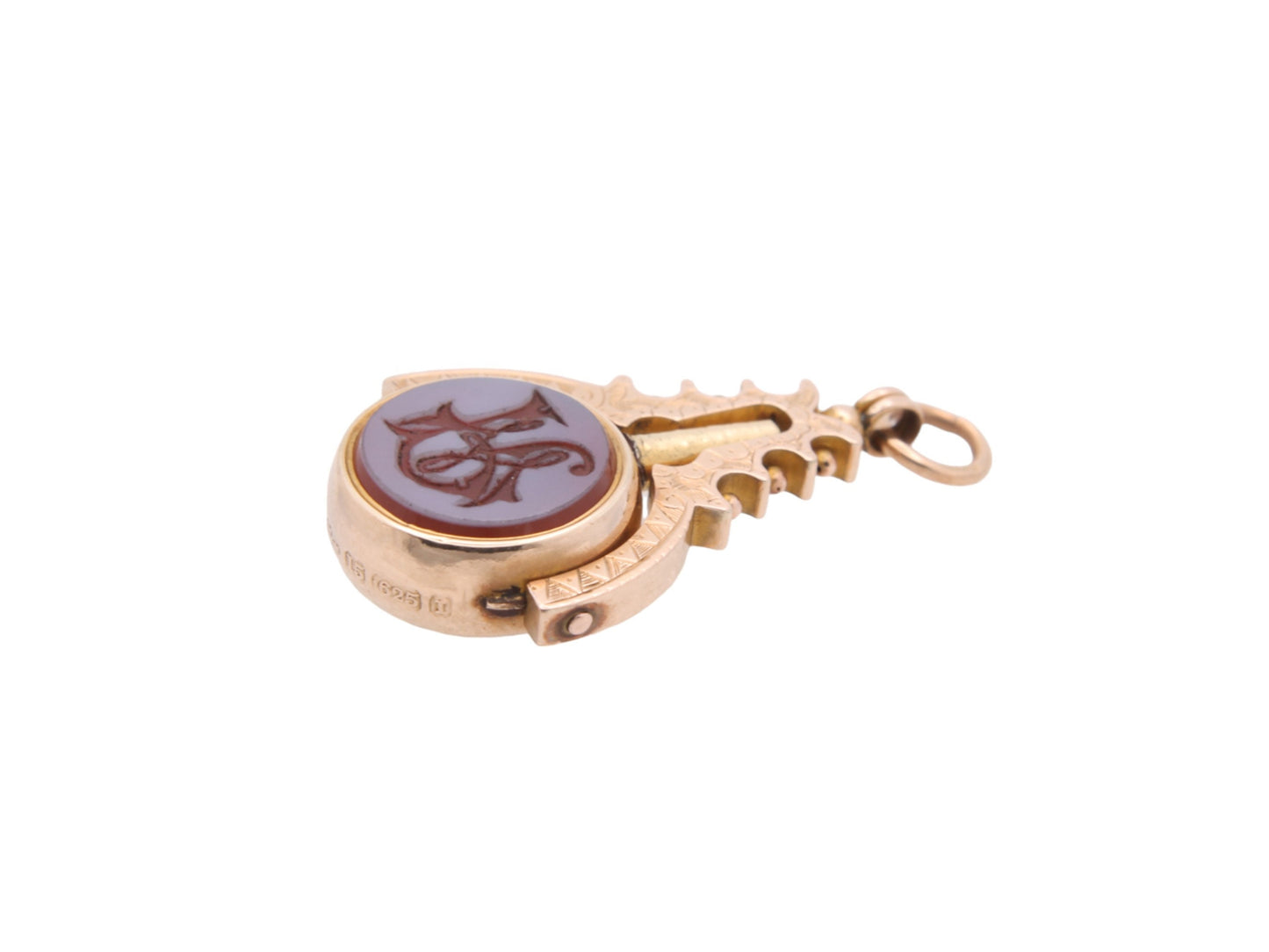 Antique 15ct Gold Bloodstone Lion Intaglio Spinner Watch Key Pendant