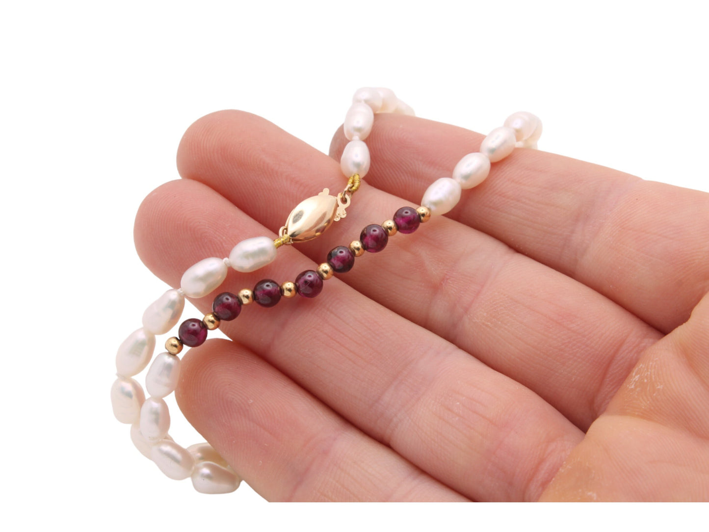 Vintage 14ct Gold Pearl & Garnet Necklace