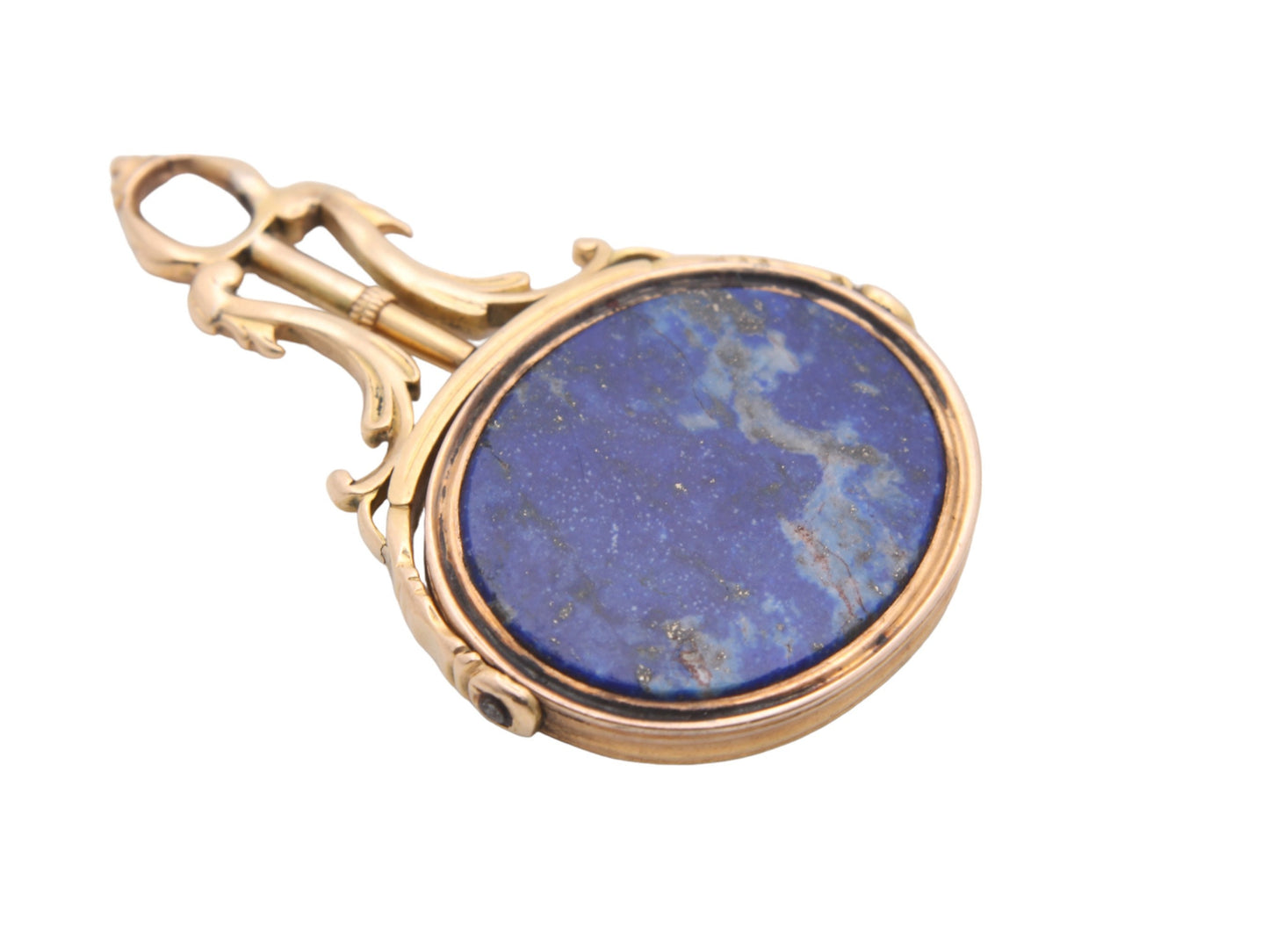 Antique 18ct Gold Lapis Lazuli Spinner Pendant With Locking Pin
