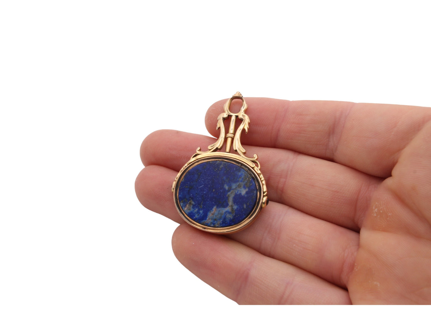 Antique 18ct Gold Lapis Lazuli Spinner Pendant With Locking Pin