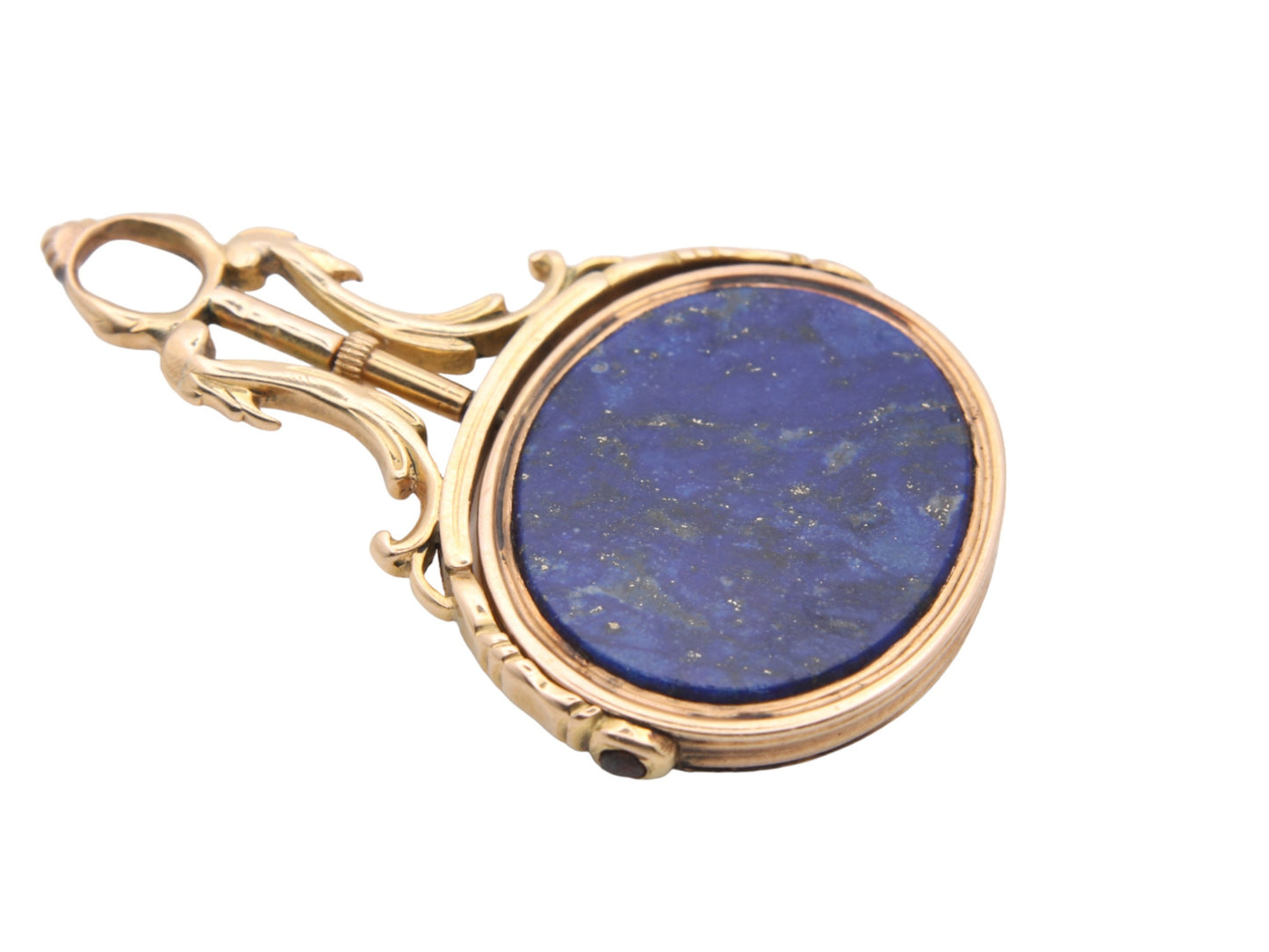 Antique 18ct Gold Lapis Lazuli Spinner Pendant With Locking Pin