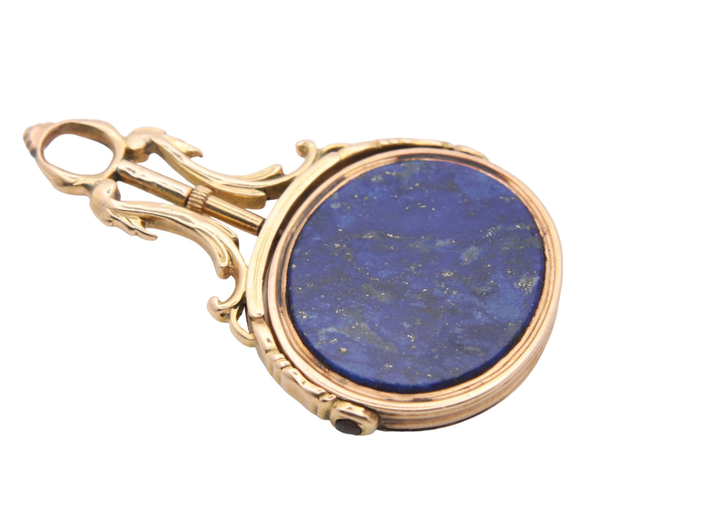 Antique 18ct Gold Lapis Lazuli Spinner Pendant With Locking Pin