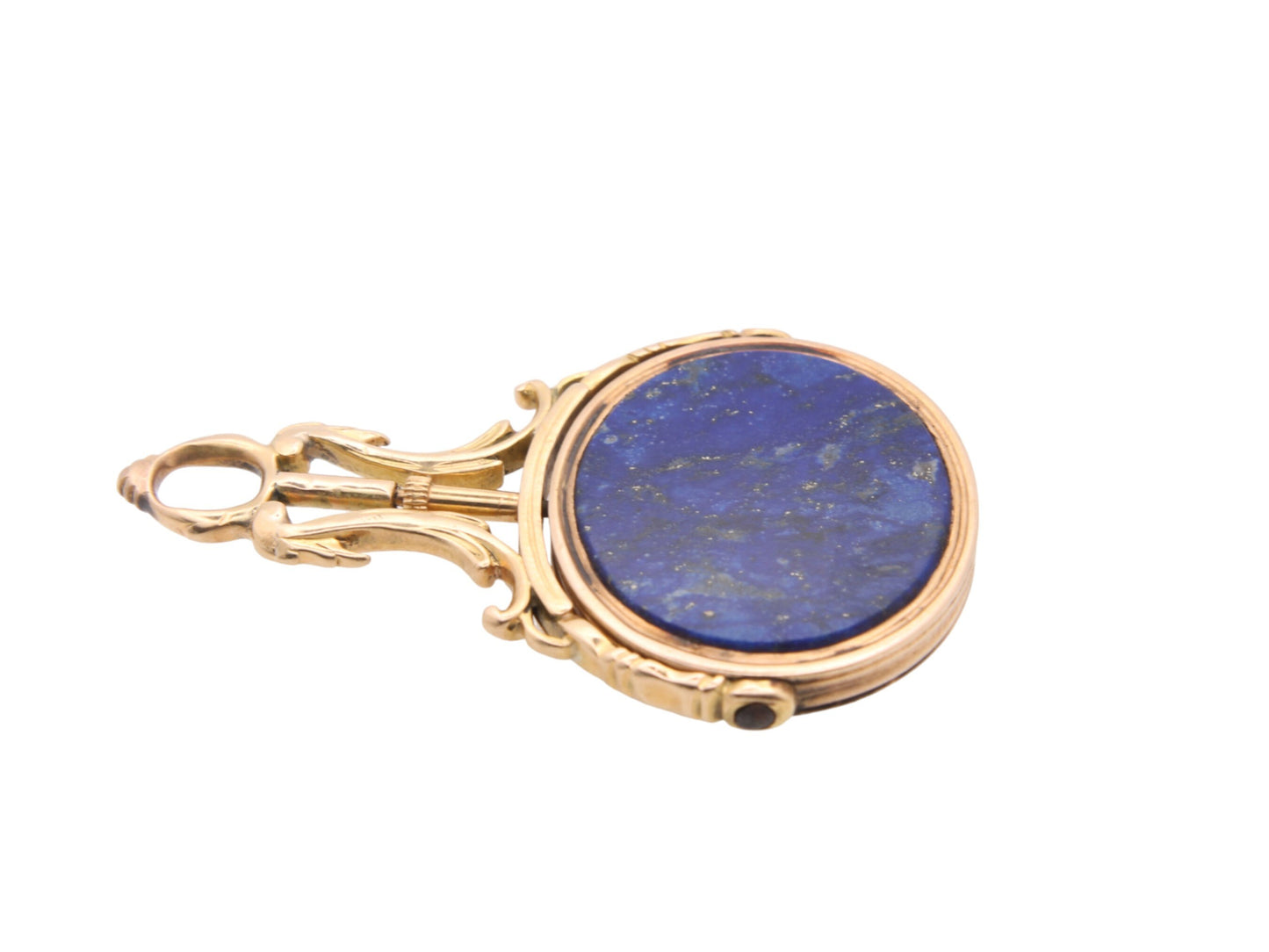 Antique 18ct Gold Lapis Lazuli Spinner Pendant With Locking Pin