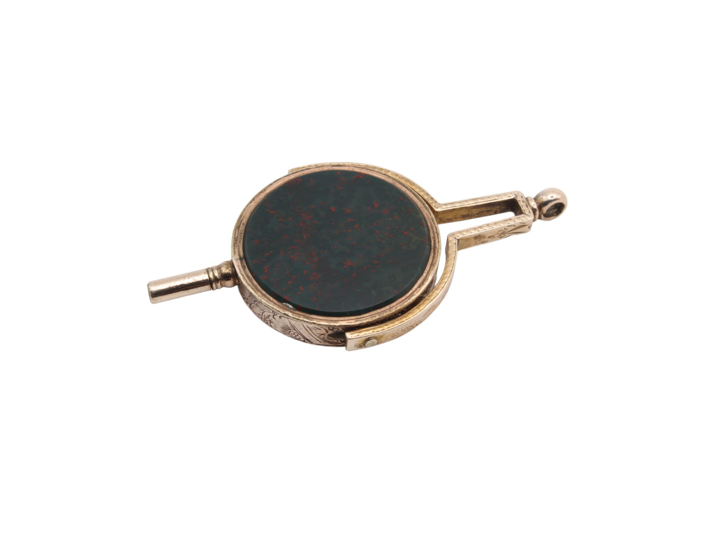 Antique 9ct Gold Large Carnelian Bloodstone Watch Key Pendant