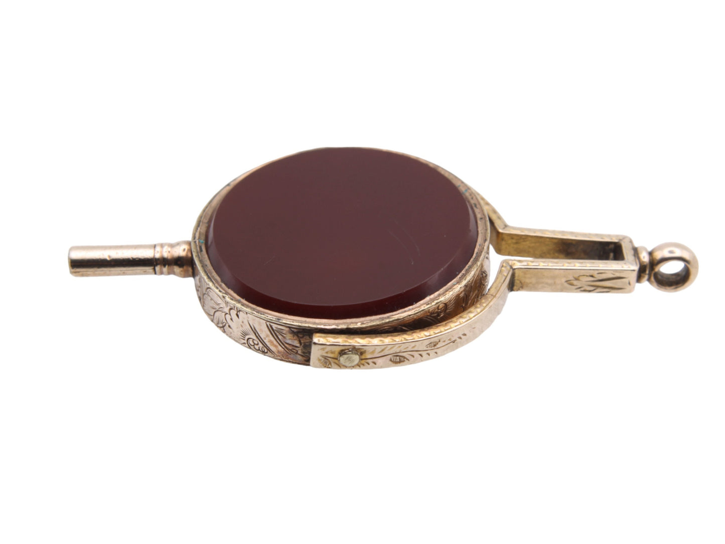 Antique 9ct Gold Large Carnelian Bloodstone Watch Key Pendant