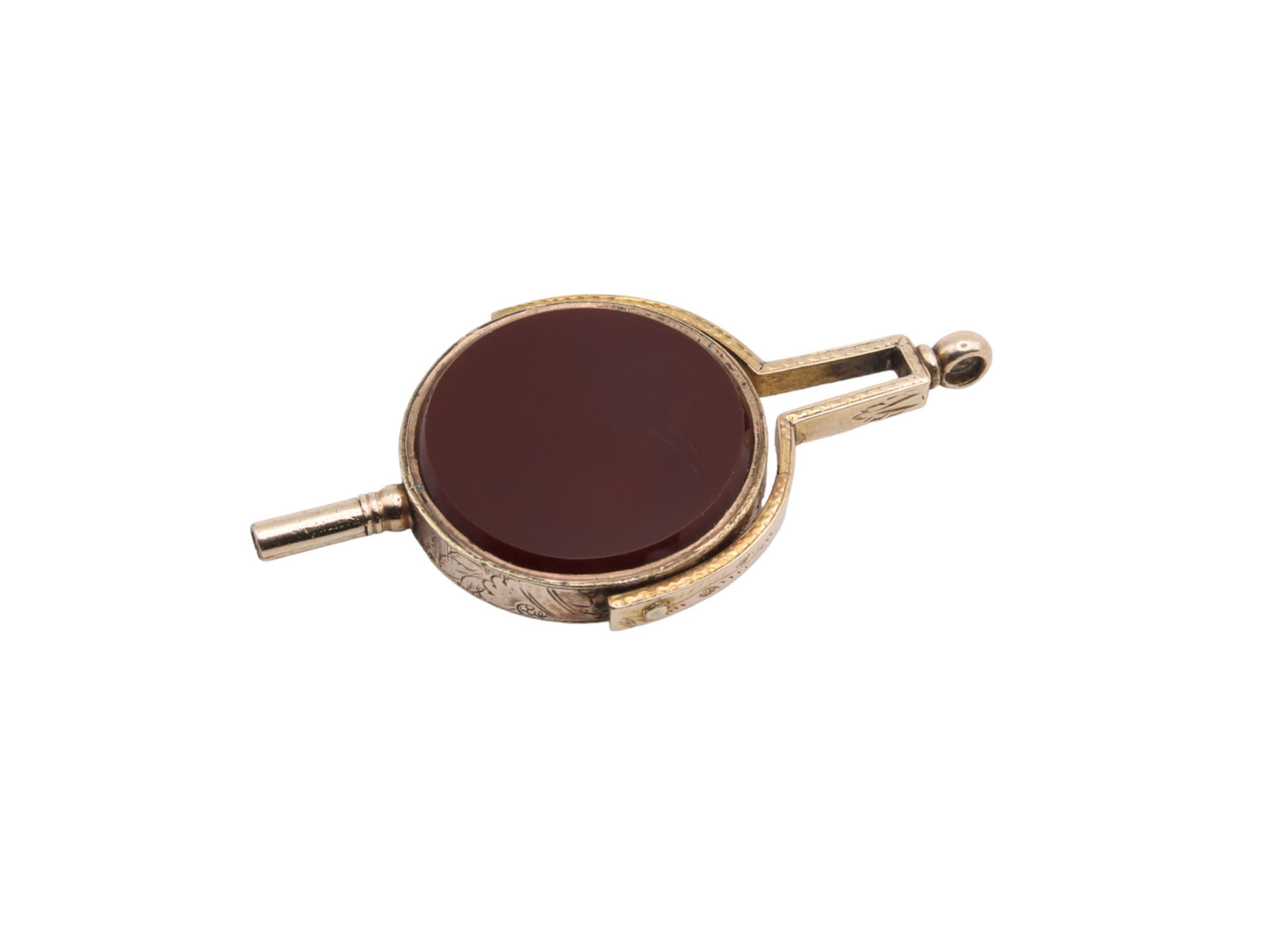 Antique 9ct Gold Large Carnelian Bloodstone Watch Key Pendant