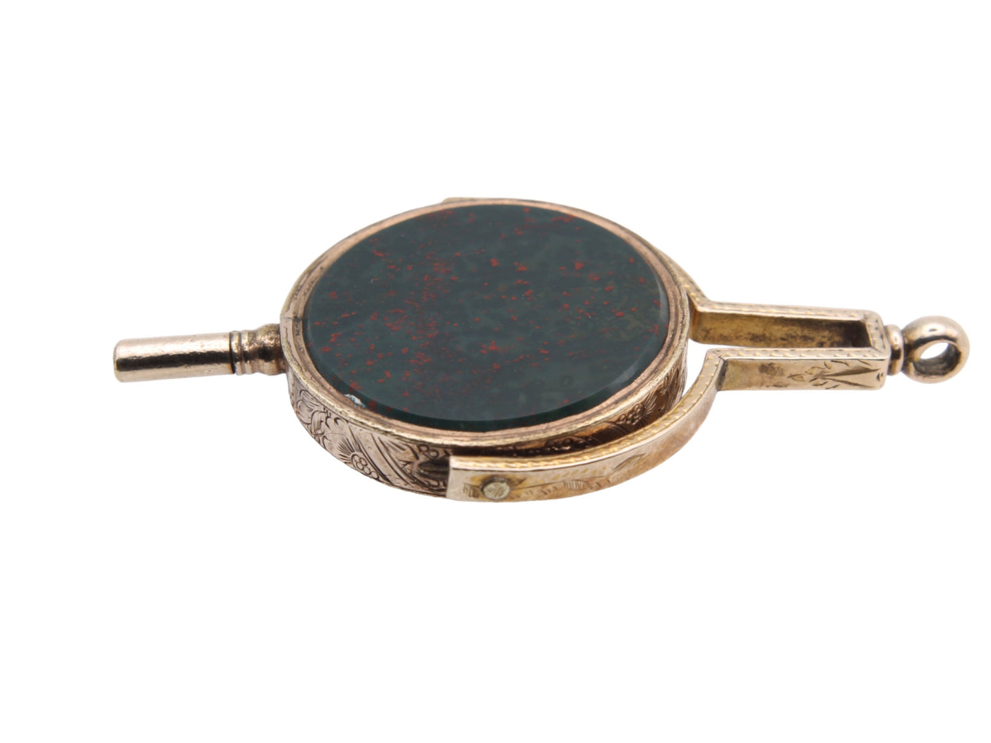 Antique-9ct-Gold-Large-Carnelian-Bloodstone-Watch-Key-Pendant
