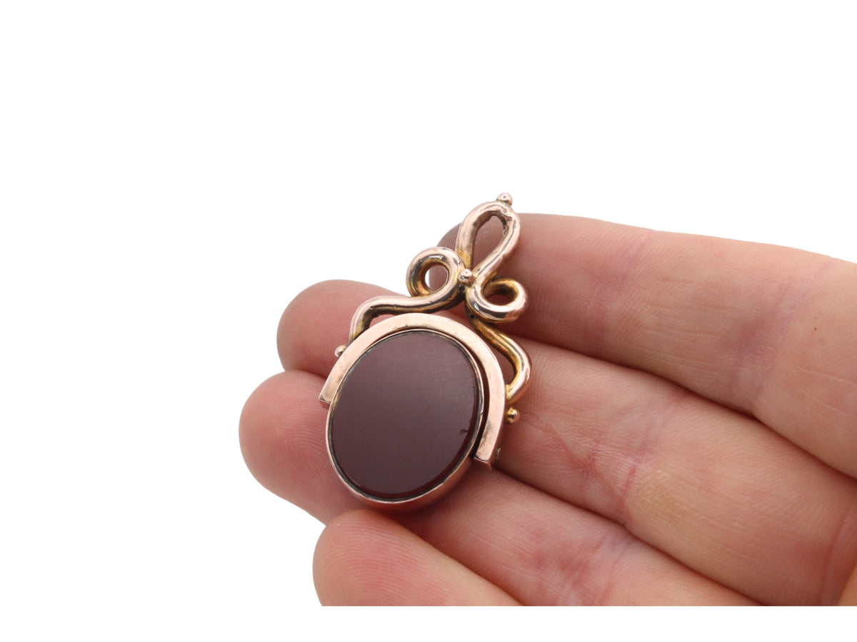 Antique 10ct Gold Bloodstone Carnelian Spinner Pendant