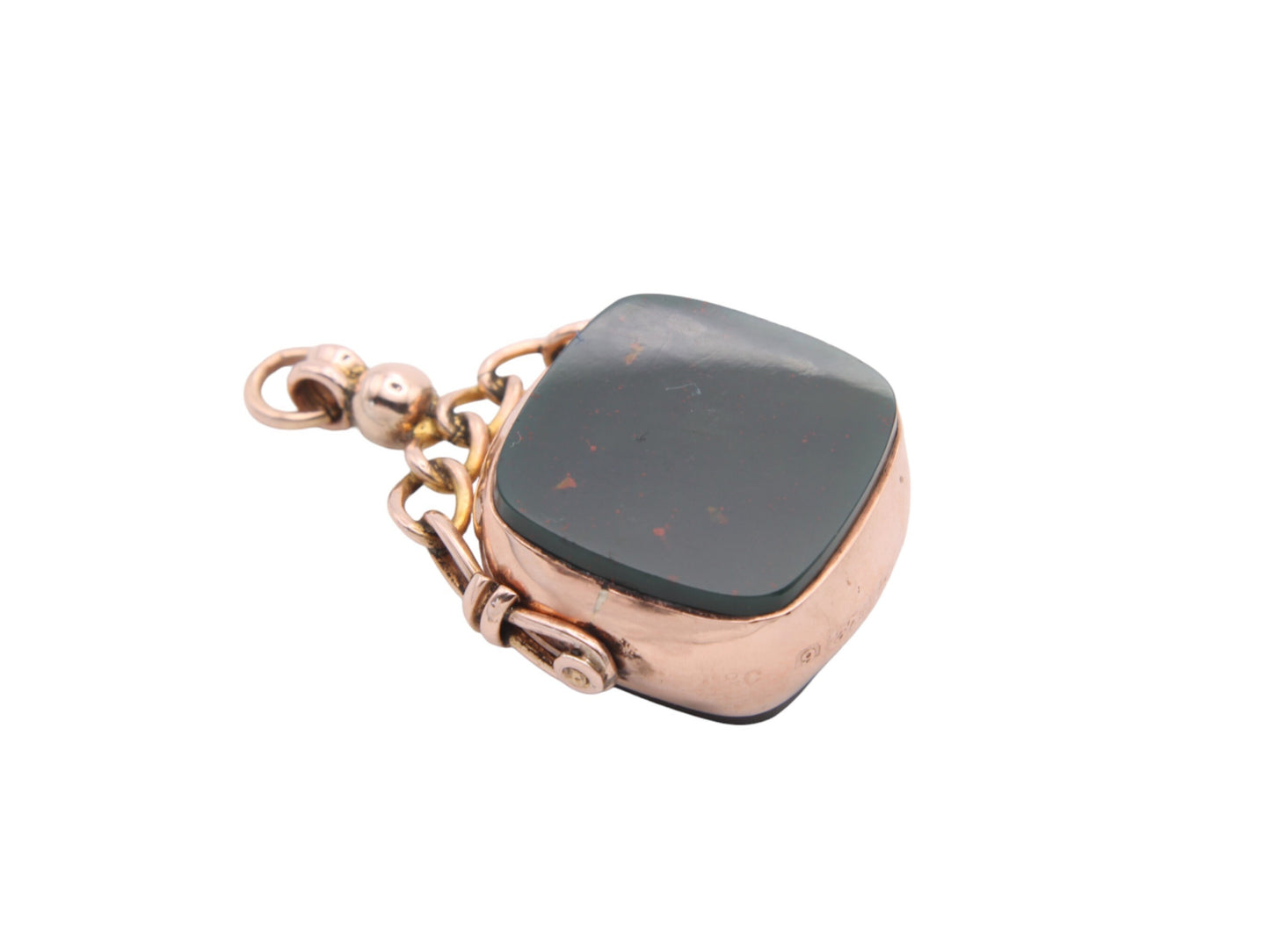 Antique 9ct Rose Gold Bloodstone Carnelian Spinner Pendant