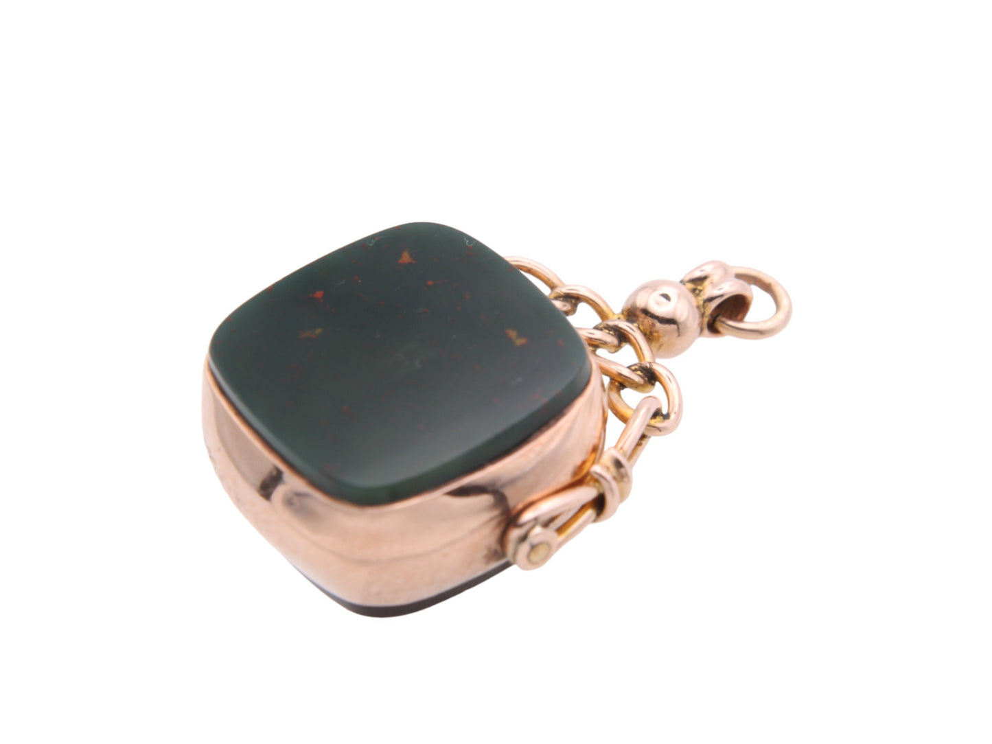 Antique 9ct Rose Gold Bloodstone Carnelian Spinner Pendant