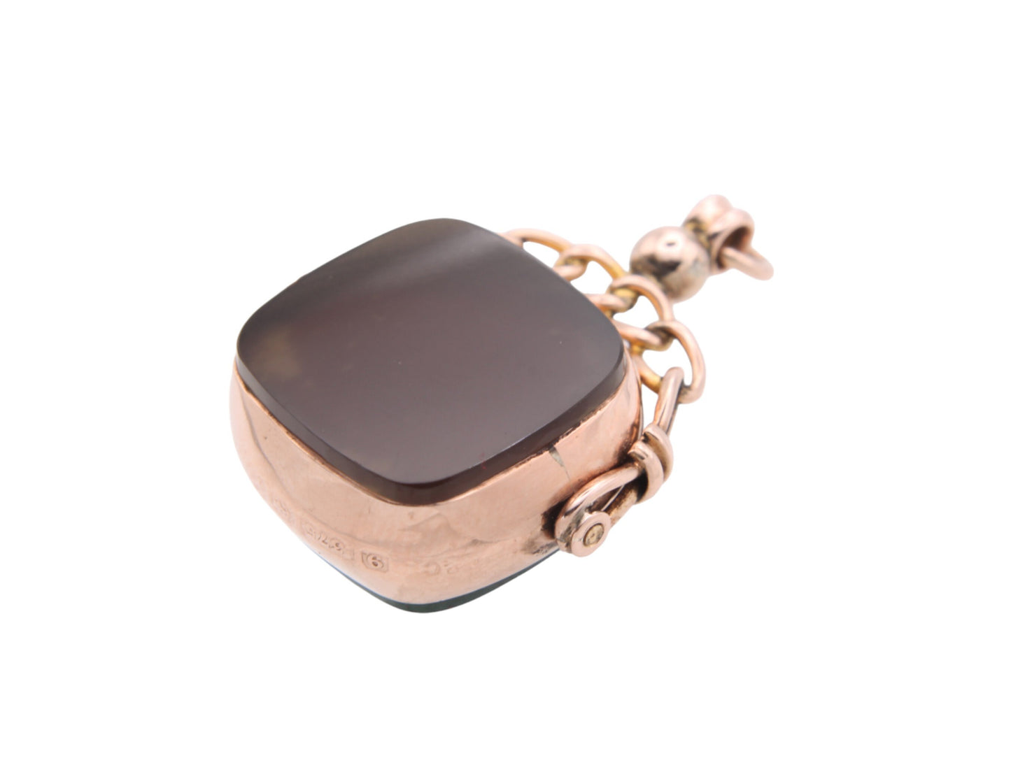 Antique 9ct Rose Gold Bloodstone Carnelian Spinner Pendant