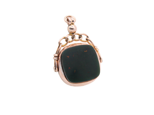 Antique 9ct Rose Gold Bloodstone Carnelian Spinner Pendant