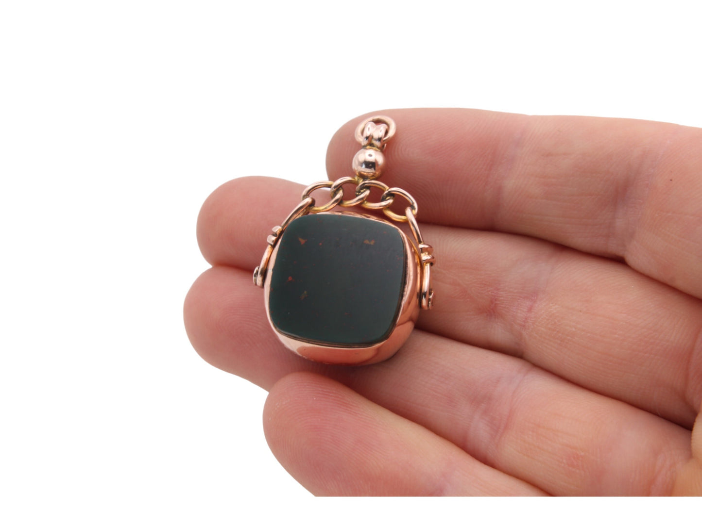 Antique 9ct Rose Gold Bloodstone Carnelian Spinner Pendant