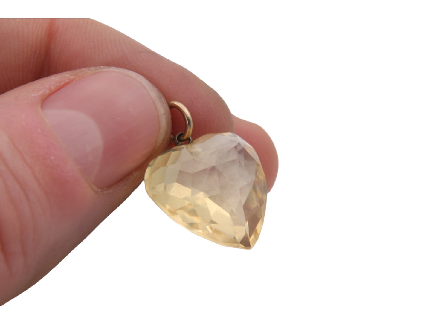 Antique 9ct Gold Faceted Citrine Heart Pendant