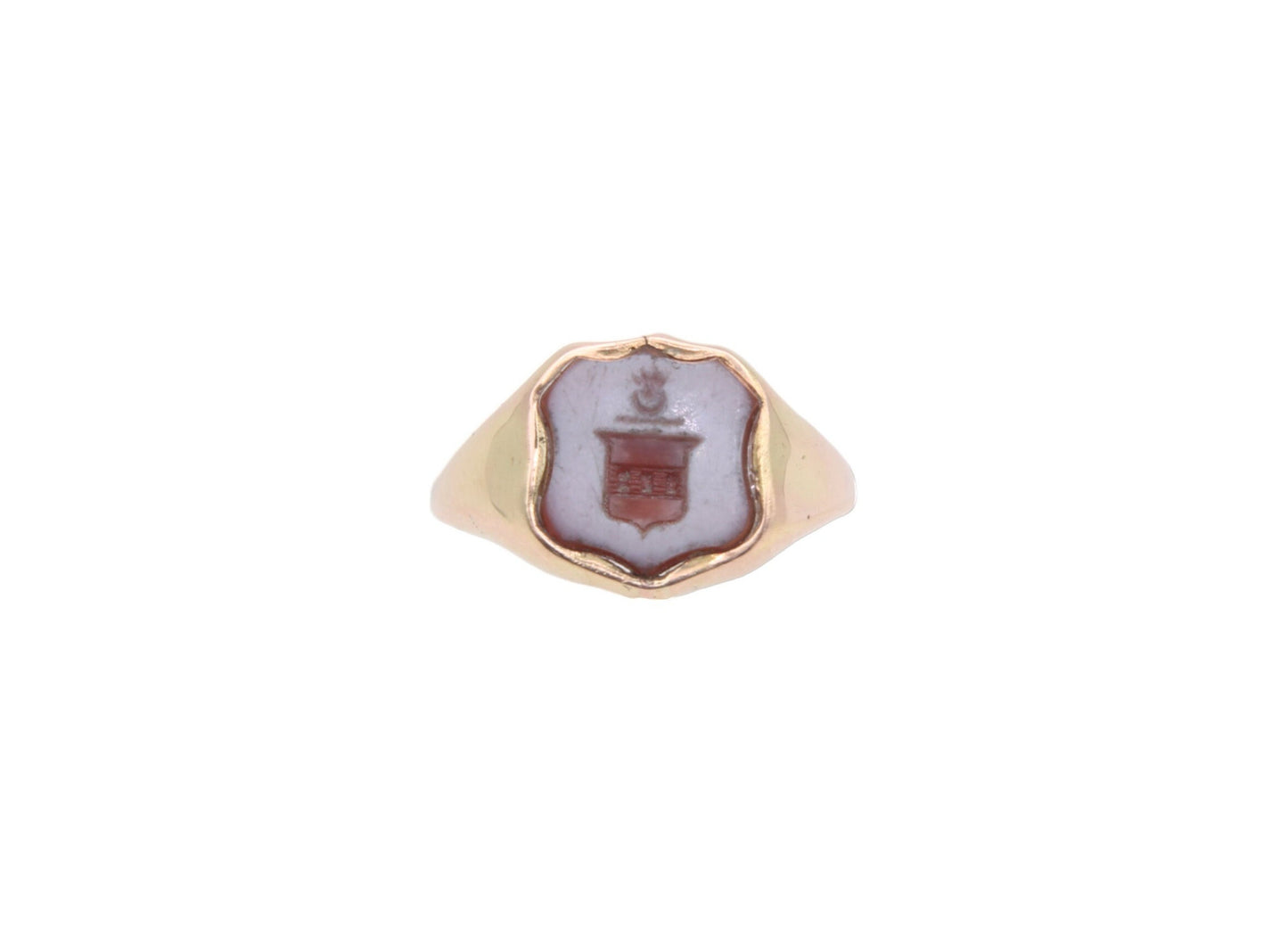 Antique 18ct Gold Intaglio Signet Ring Coat Of Arms Crest