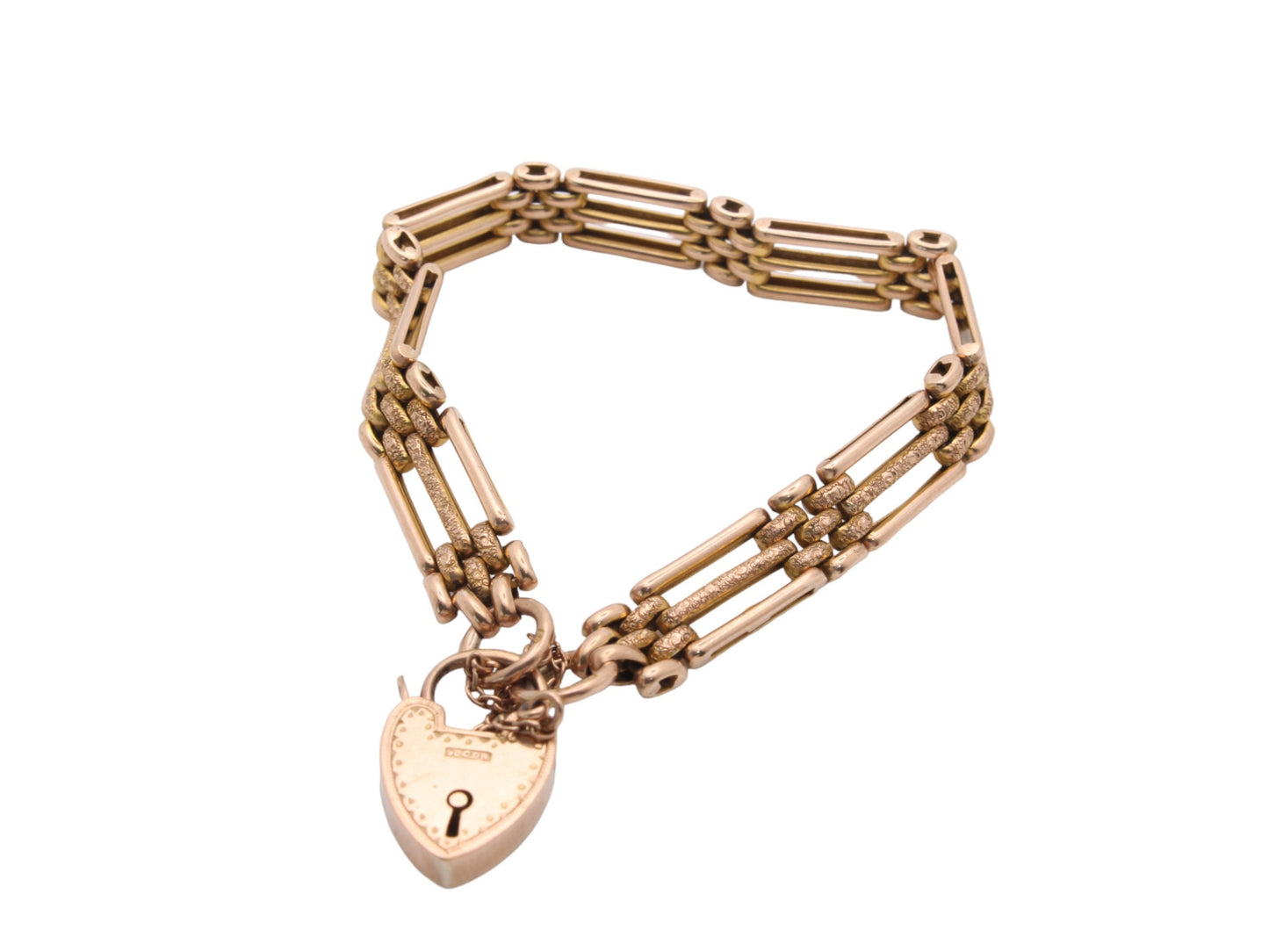 Antique 9ct Gold Textured Gate Bracelet Padlock