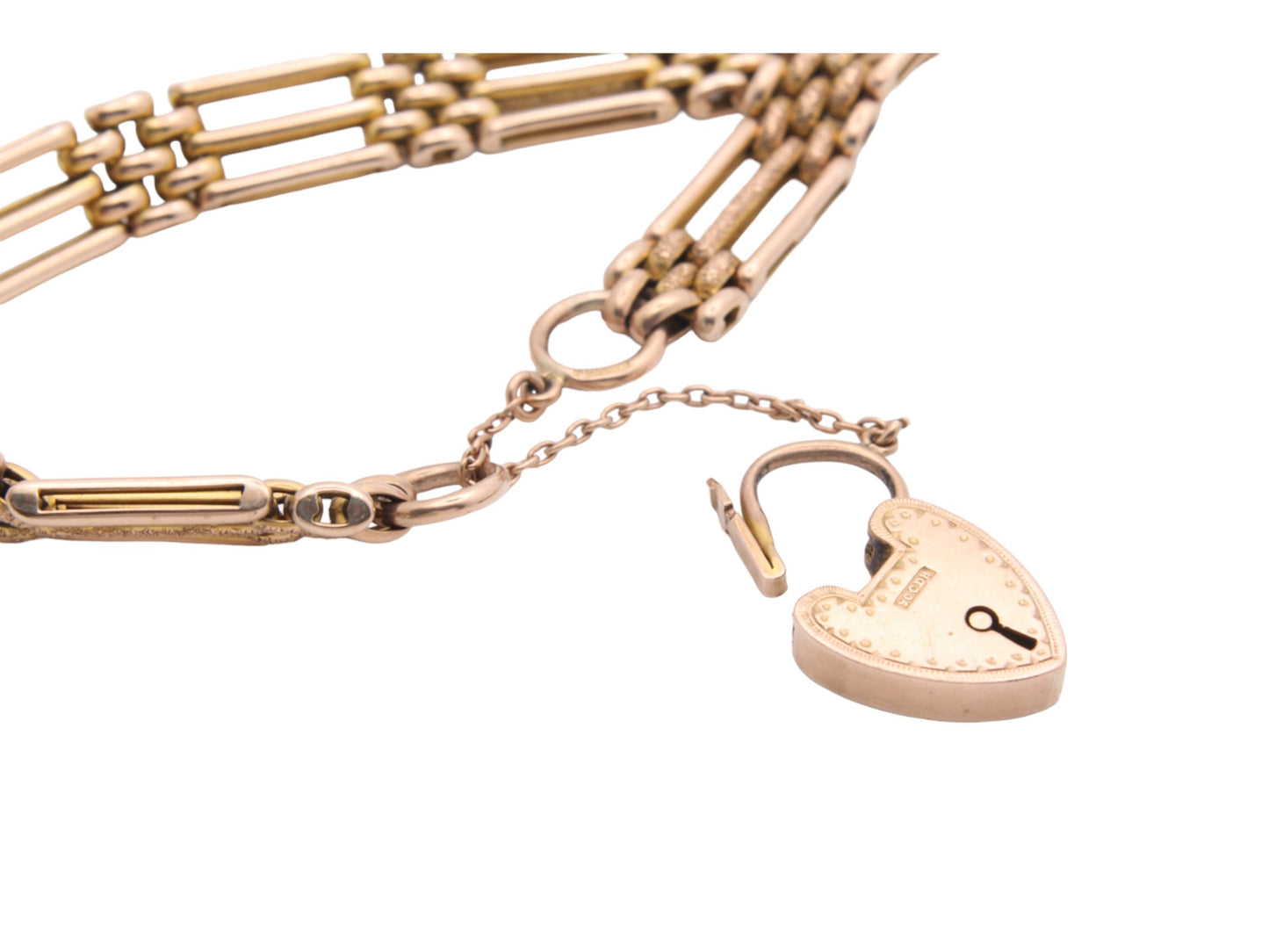 Antique-9ct-Gold-Textured-Gate-Bracelet-Padlock