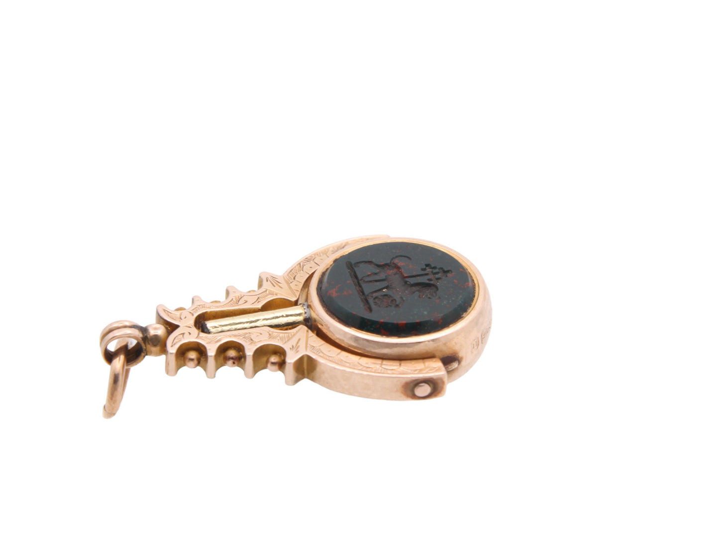 Antique 15ct Gold Bloodstone Lion Intaglio Spinner Watch Key Pendant