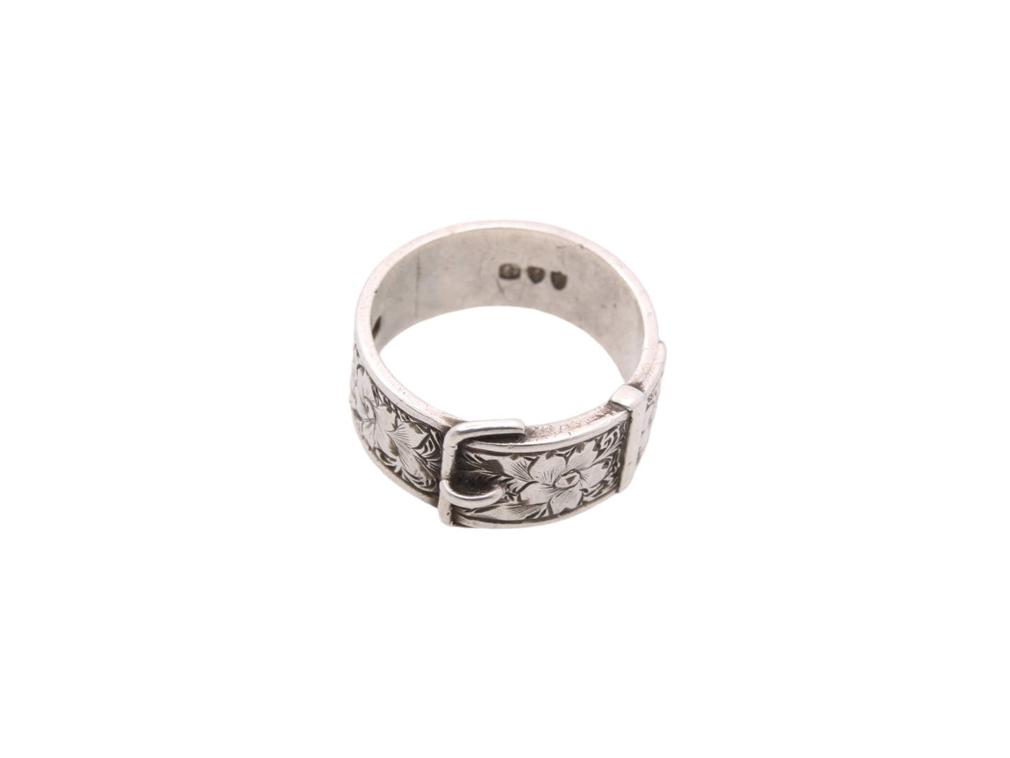 Antique Sterling Silver Decorative Floral Buckle Ring
