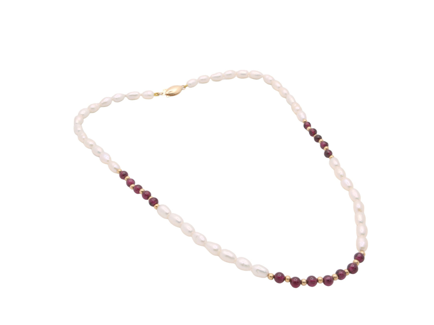 Vintage 14ct Gold Pearl & Garnet Necklace