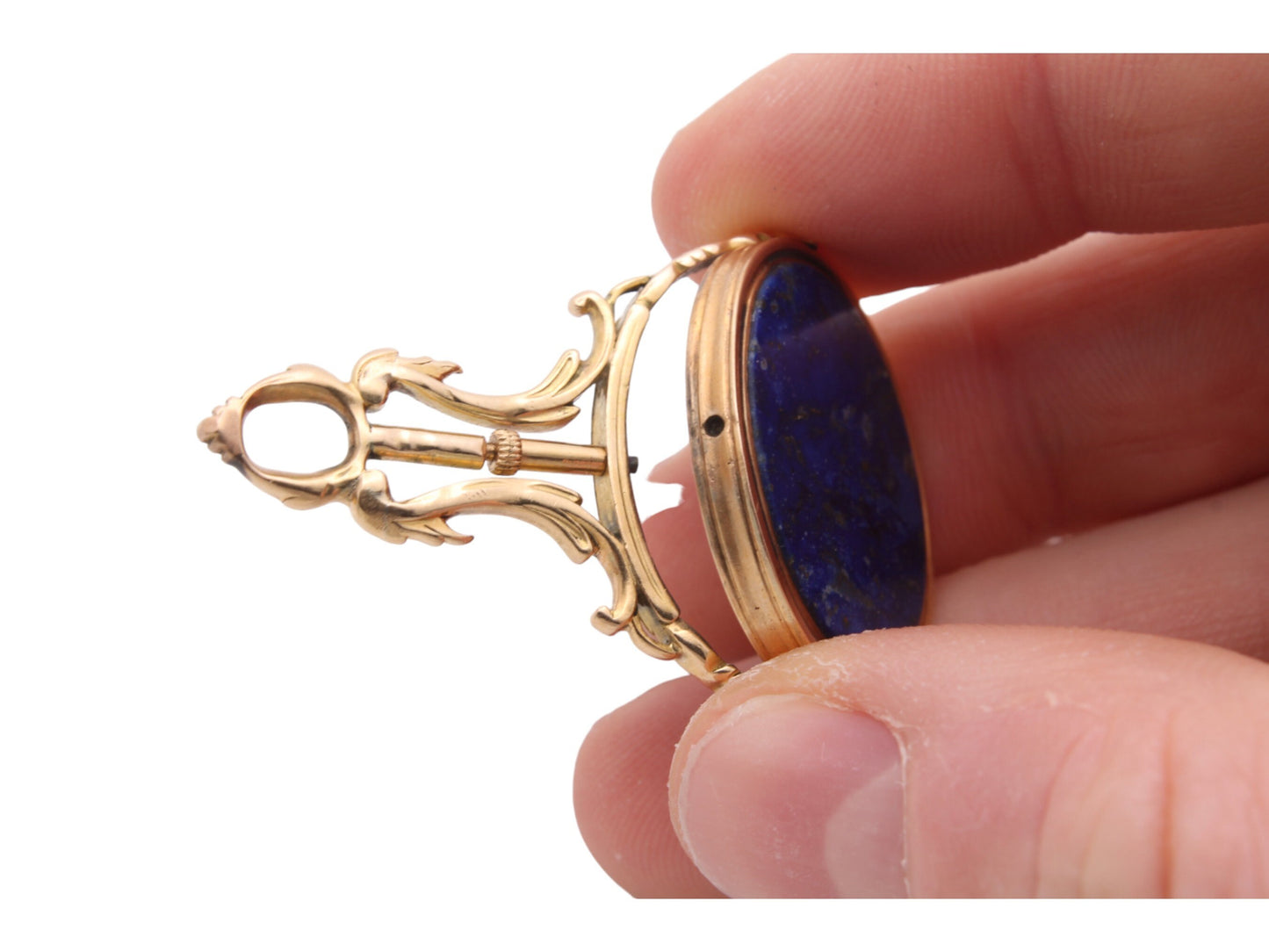 Antique 18ct Gold Lapis Lazuli Spinner Pendant With Locking Pin