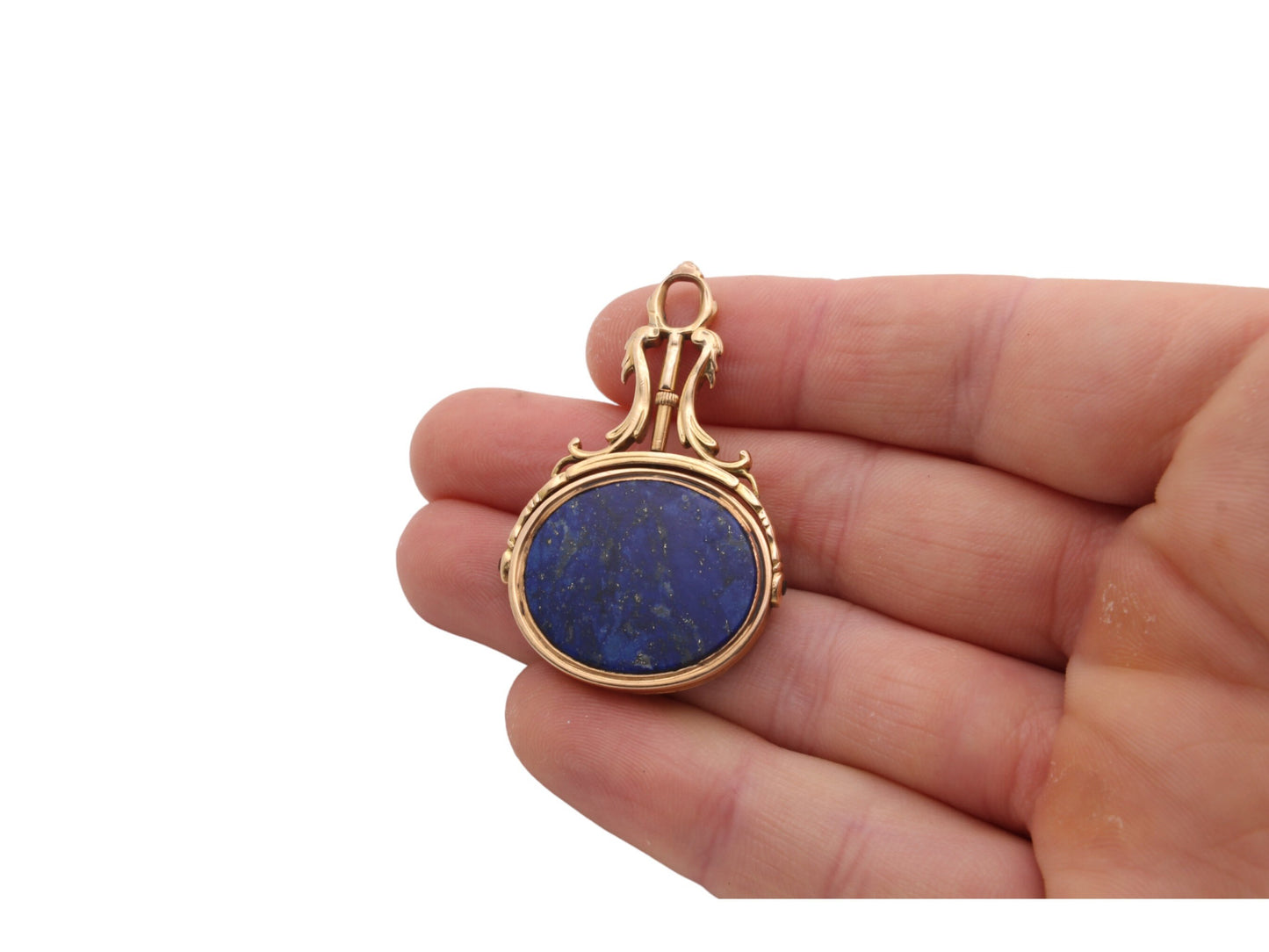 Antique 18ct Gold Lapis Lazuli Spinner Pendant With Locking Pin