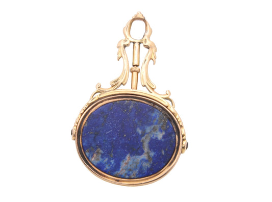 Antique 18ct Gold Lapis Lazuli Spinner Pendant With Locking Pin