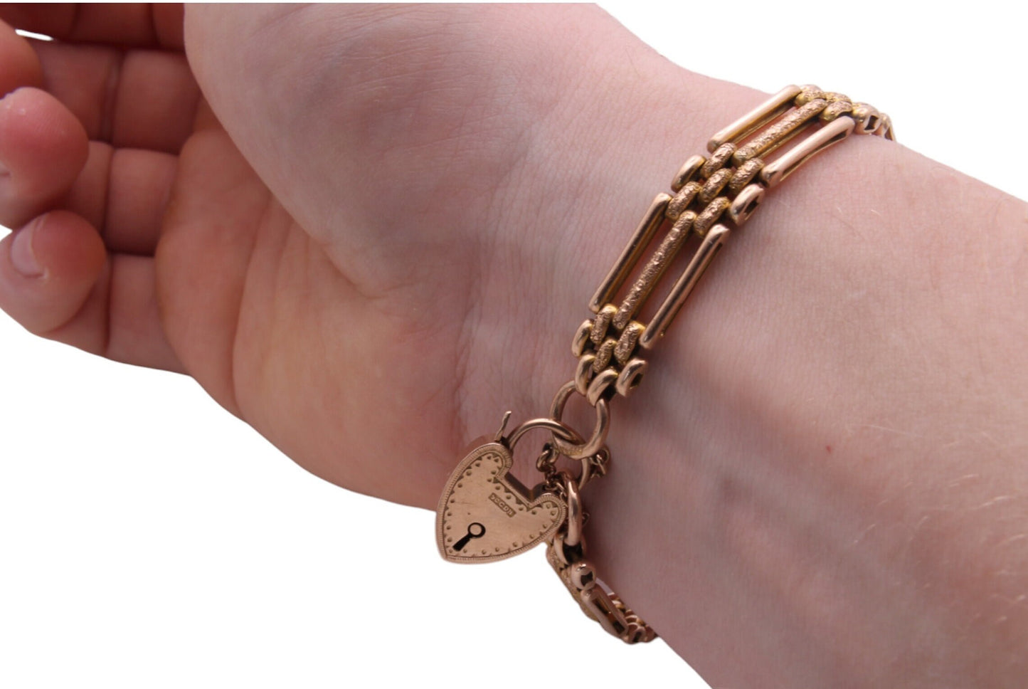 Antique 9ct Gold Textured Gate Bracelet Padlock