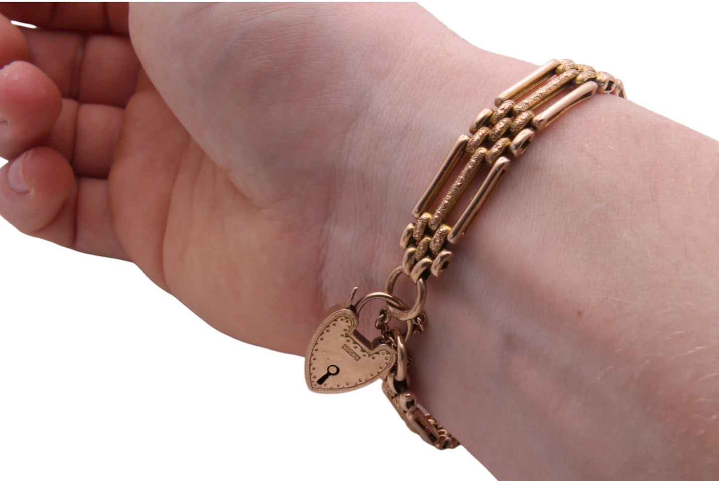 Antique 9ct Gold Textured Gate Bracelet Padlock