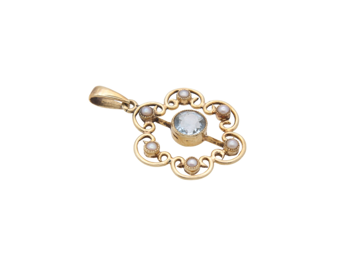 Antique 15ct Gold Aquamarine & Pearl Pendant