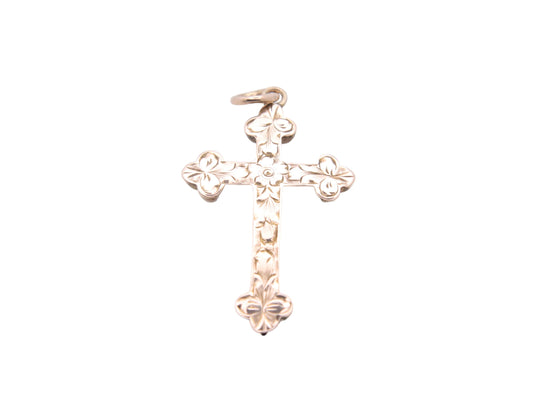 Antique 9ct Gold Engraved Cross Pendant