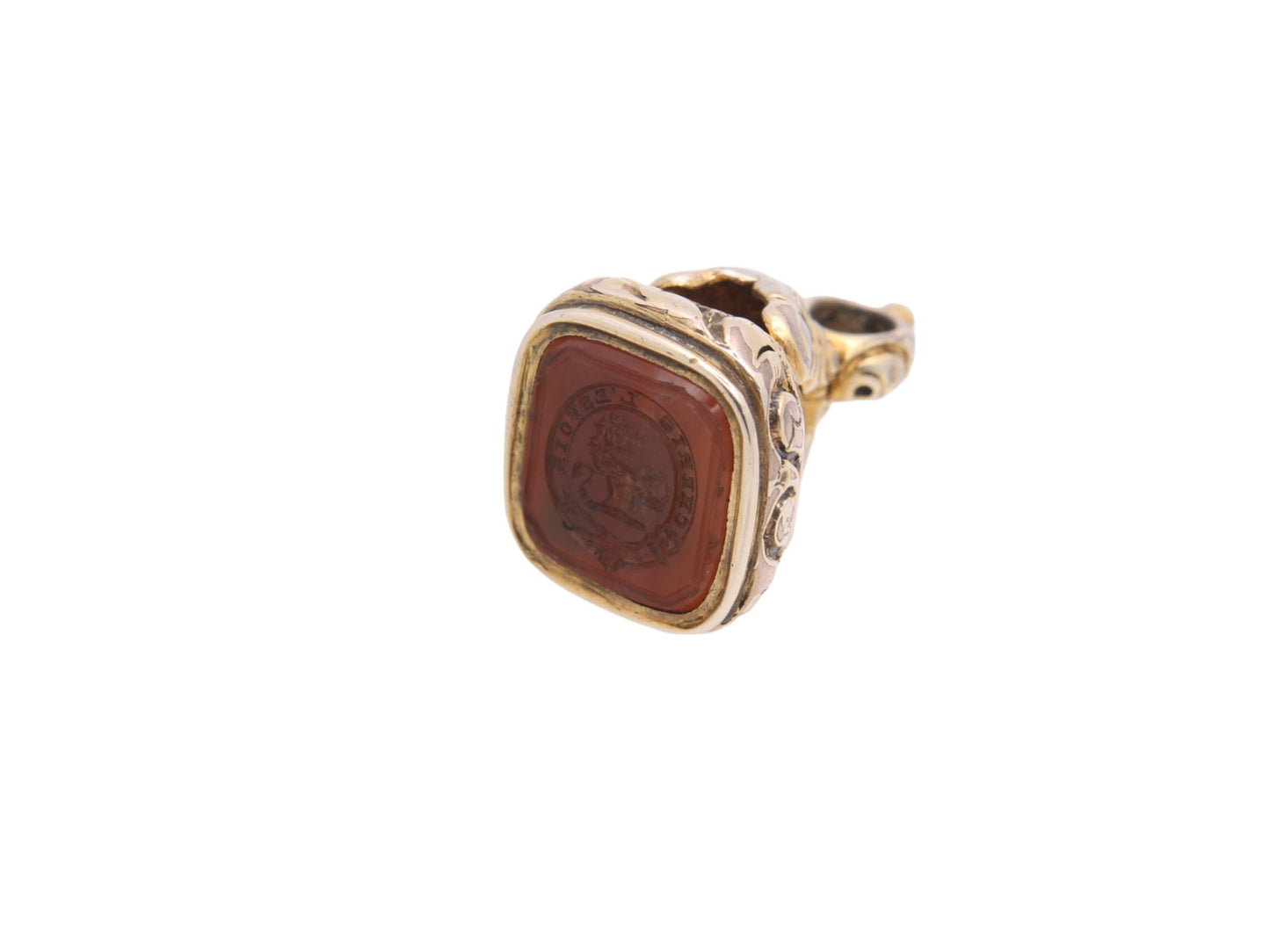 Antique 9ct Gold Cased Intaglio Lion Cherish Hope Crest Pendant