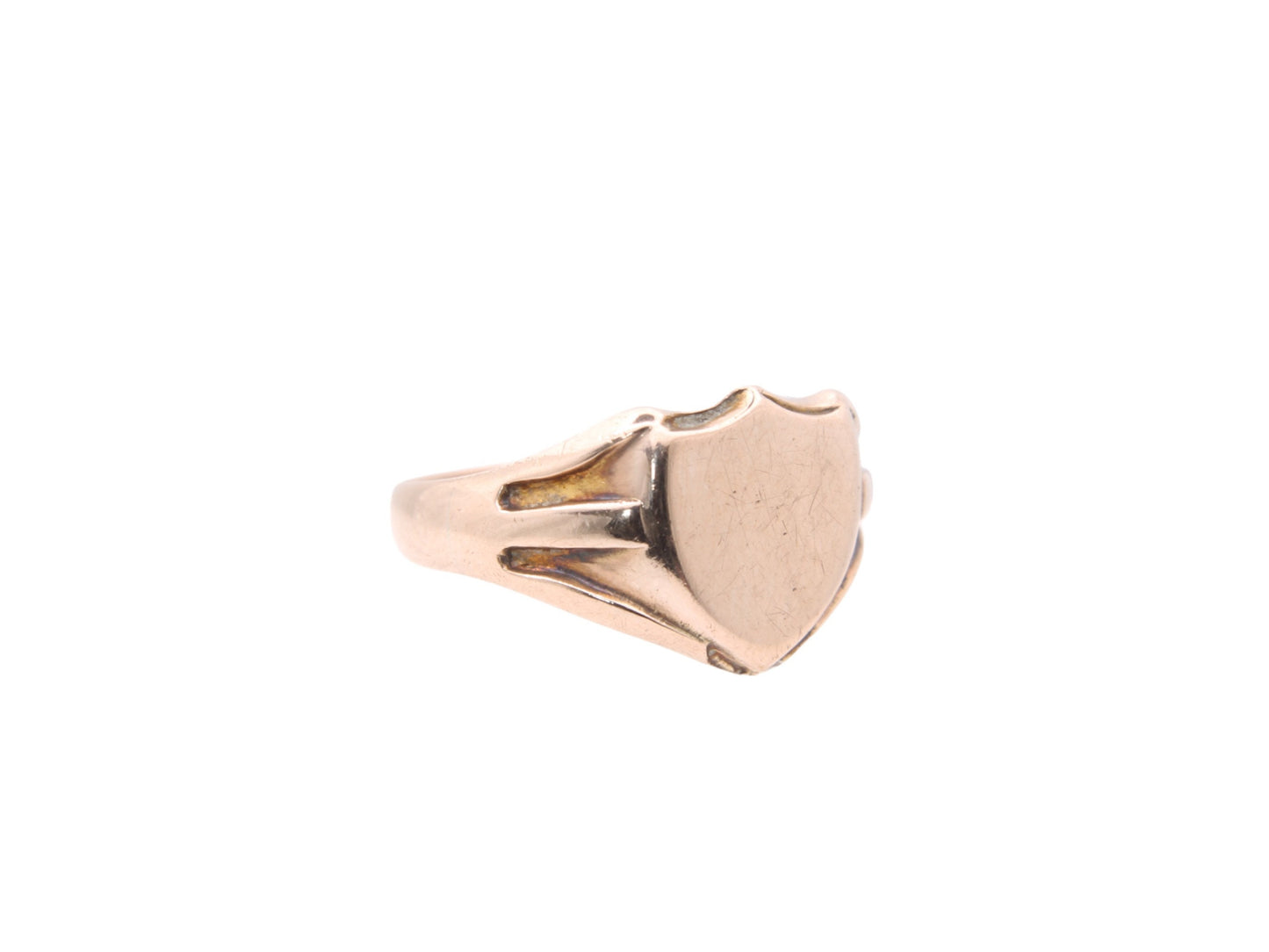 Antique 9ct Rose Gold Shield Signet Ring - 5.9g