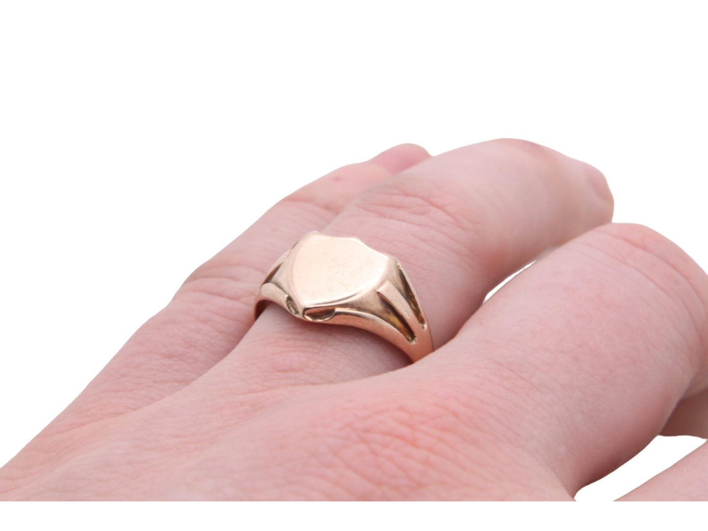 Antique 9ct Rose Gold Shield Signet Ring - 5.9g