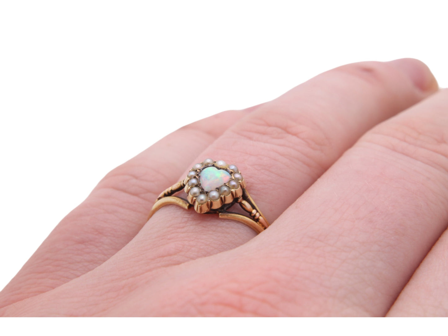 Antique 15ct Gold Opal Heart Pearl Ring