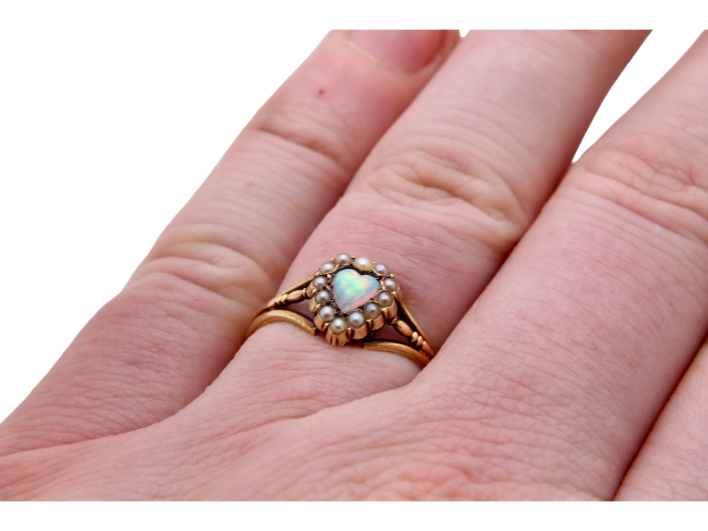 Antique 15ct Gold Opal Heart Pearl Ring