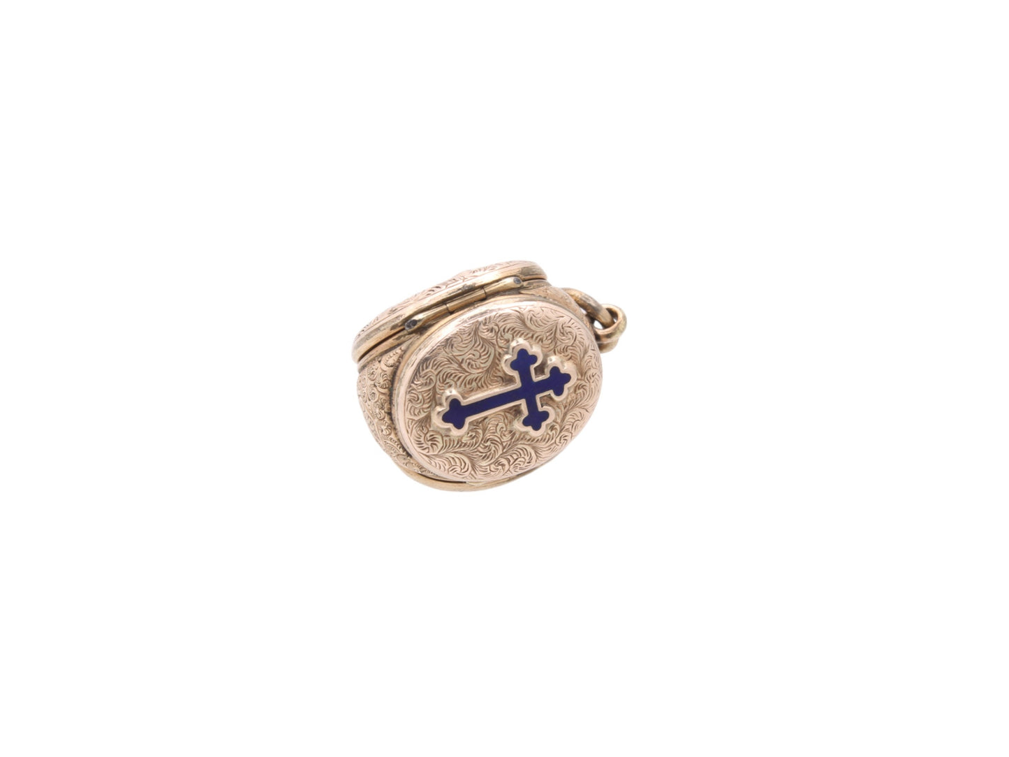 Antique 9ct Gold Blue Enamel Cross Triple Locket Pendant