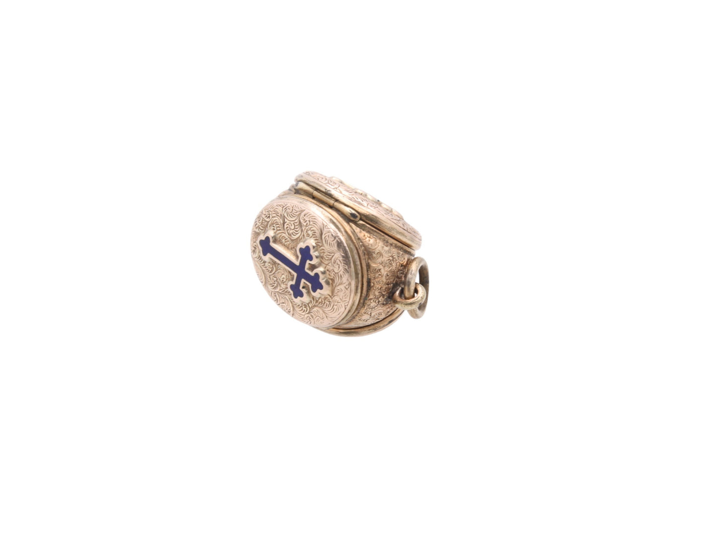 Antique 9ct Gold Blue Enamel Cross Triple Locket Pendant