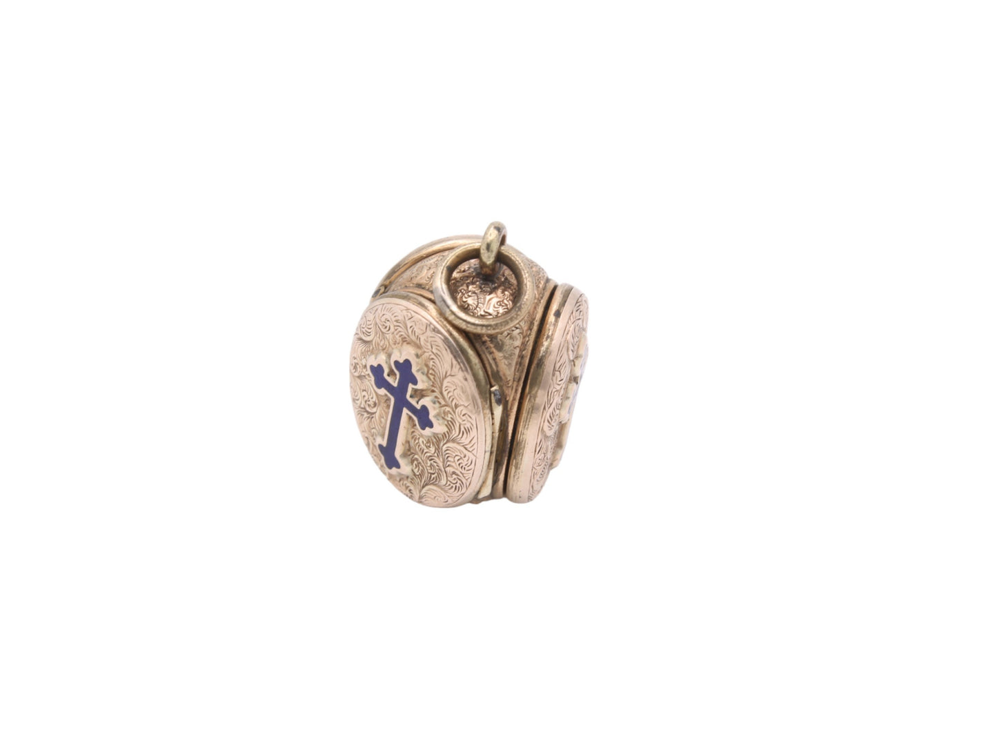 Antique 9ct Gold Blue Enamel Cross Triple Locket Pendant