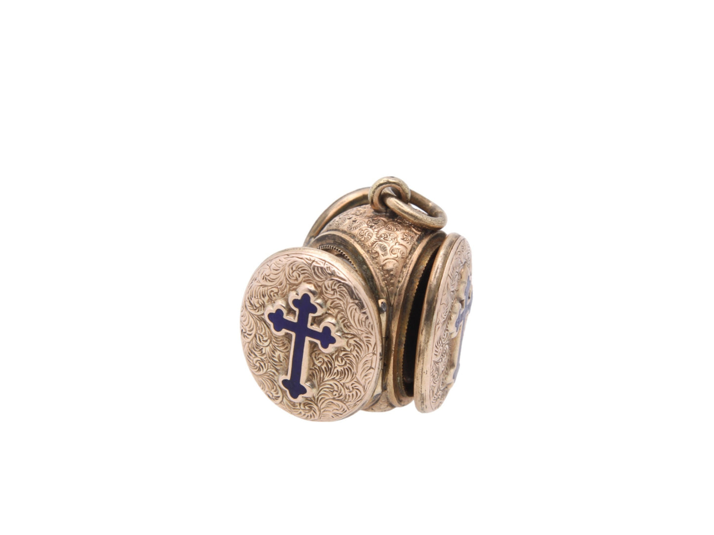 Antique 9ct Gold Blue Enamel Cross Triple Locket Pendant