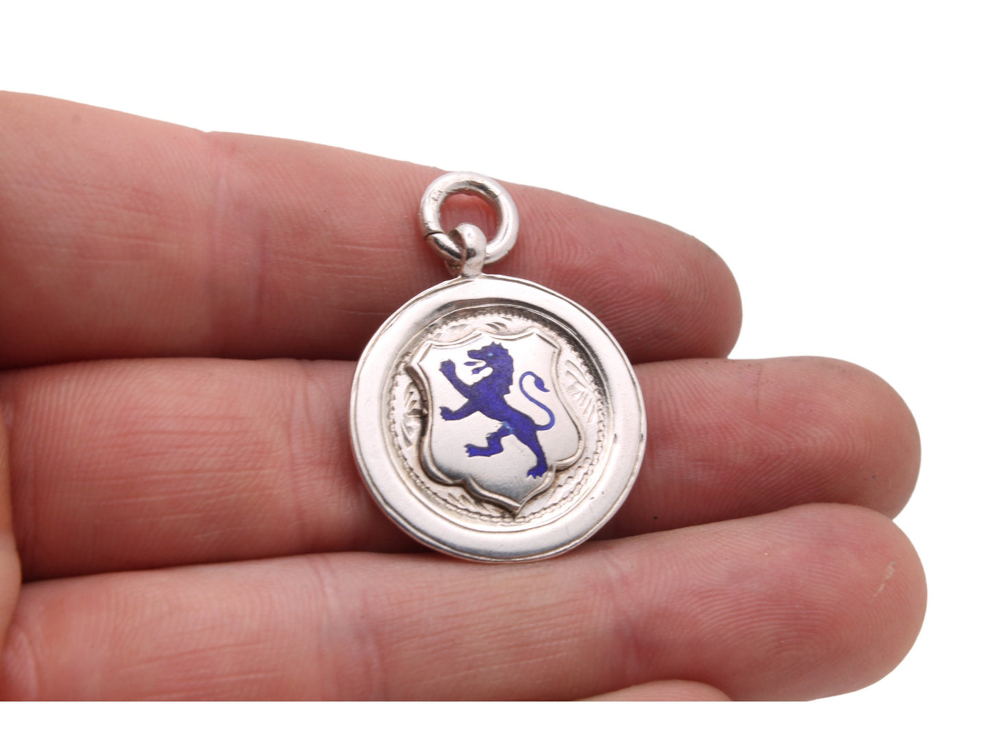 Antique Sterling Silver Enamelled Lion Pendant