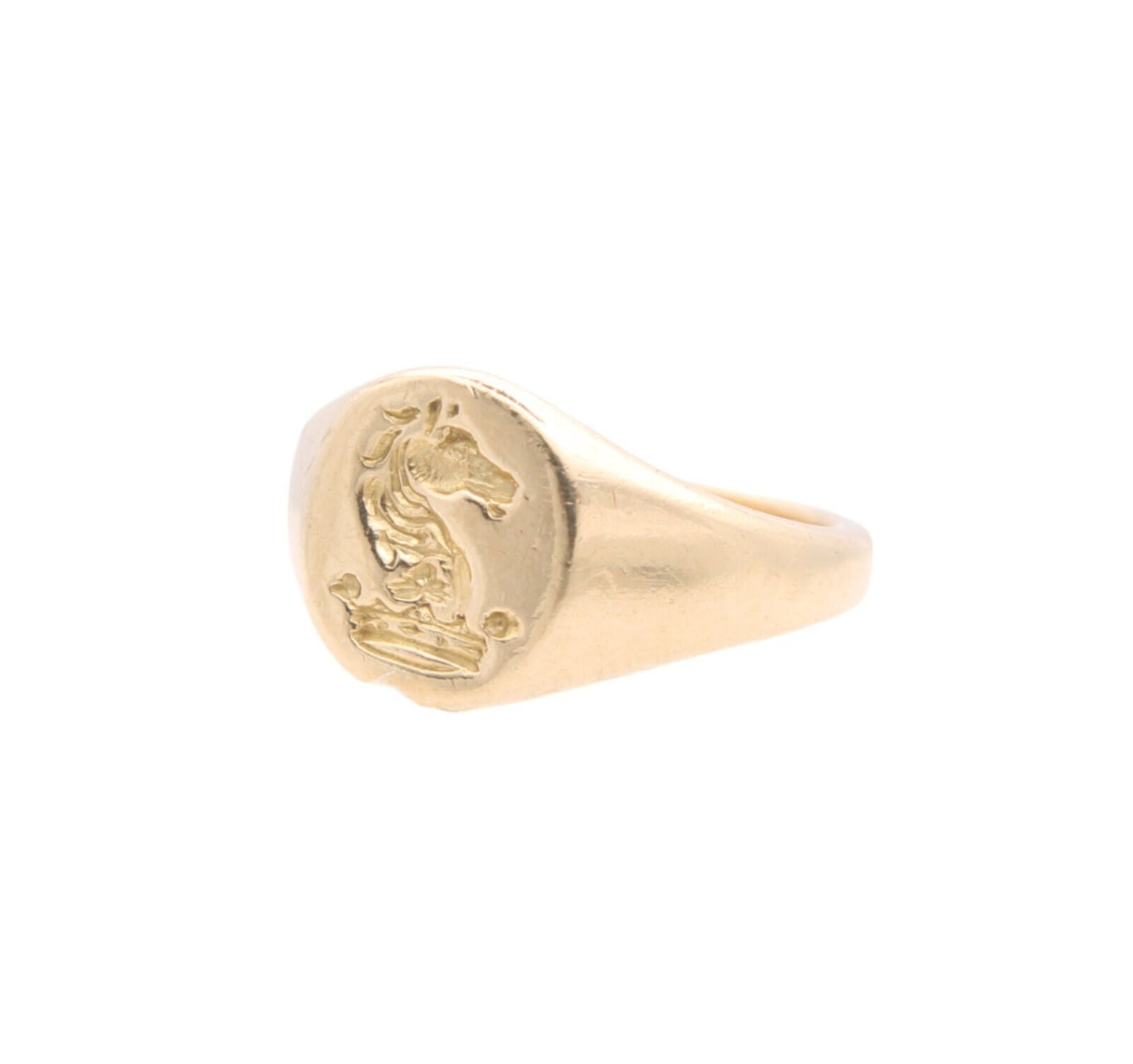 Vintage 18ct Yellow Gold Intaglio Signet Ring Horse Head Crest