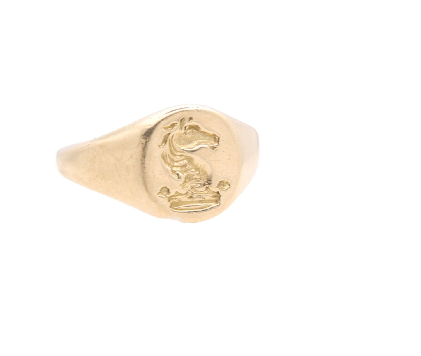 Vintage 18ct Yellow Gold Intaglio Signet Ring Horse Head Crest