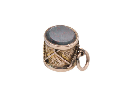Antique 9ct Gold Bloodstone Drum Charm